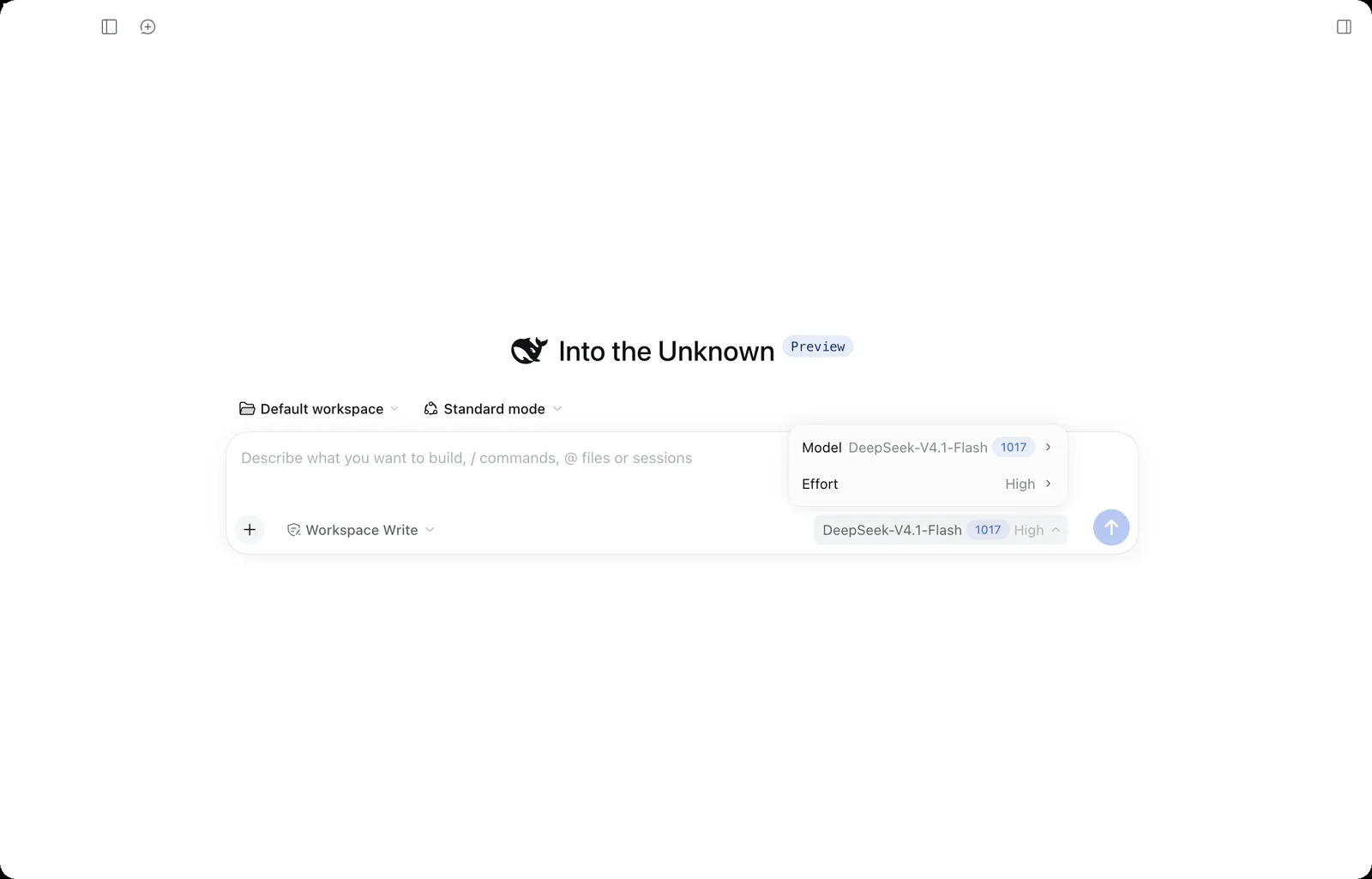 DeepSeek Harness model and effort menu